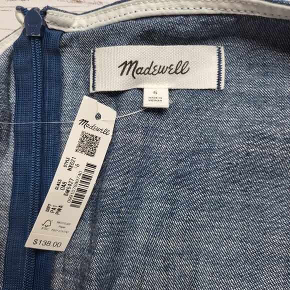 Madewell Denim Boatneck Mini Jean Dress Sleeveless Fit & Flare Cotton Small 6 - Picture 7 of 8